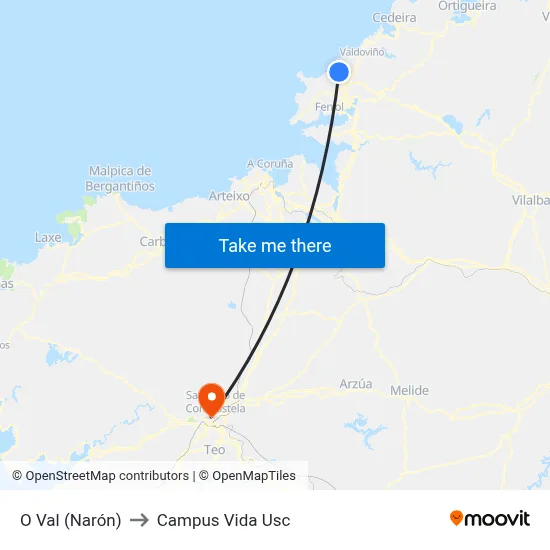 O Val (Narón) to Campus Vida Usc map