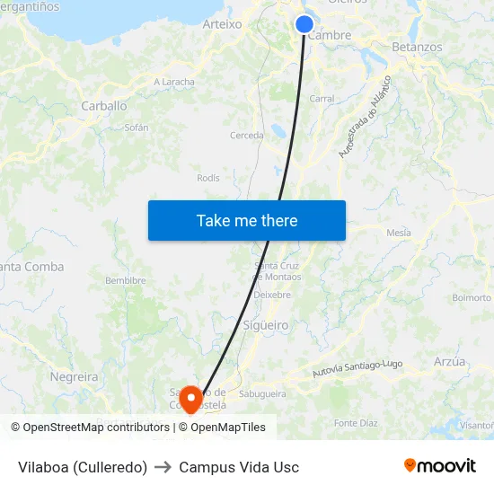 Vilaboa (Culleredo) to Campus Vida Usc map
