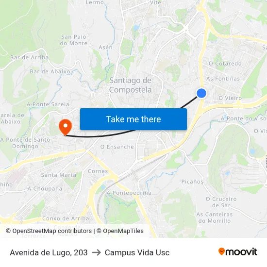 Avenida de Lugo, 203 to Campus Vida Usc map