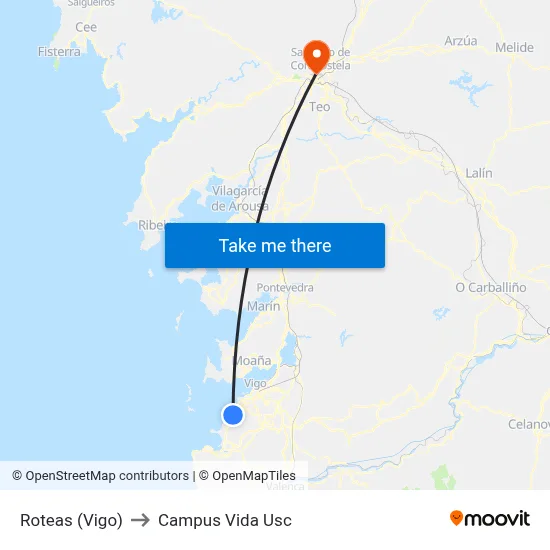 Roteas (Vigo) to Campus Vida Usc map