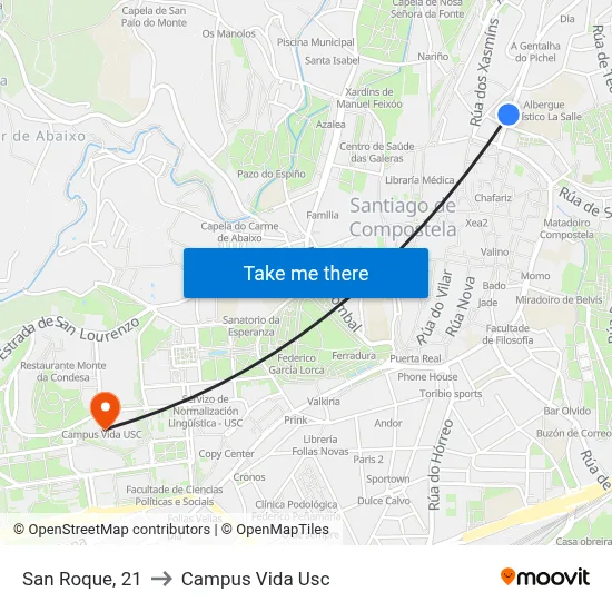 San Roque, 21 to Campus Vida Usc map