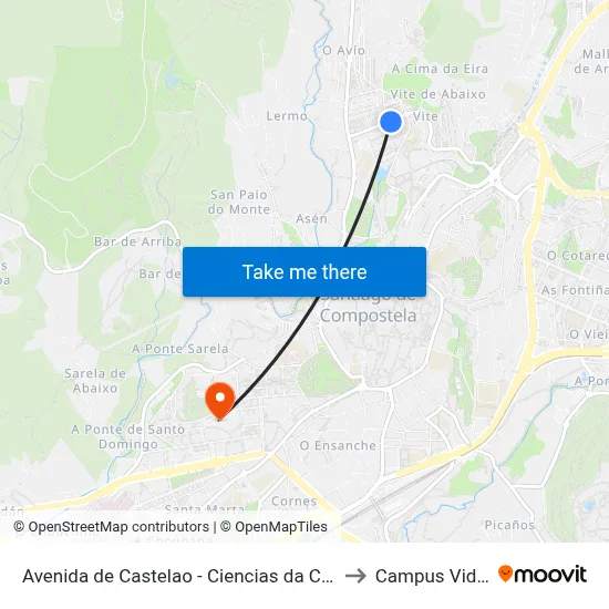 Avenida de Castelao - Ciencias da Comunicación to Campus Vida Usc map