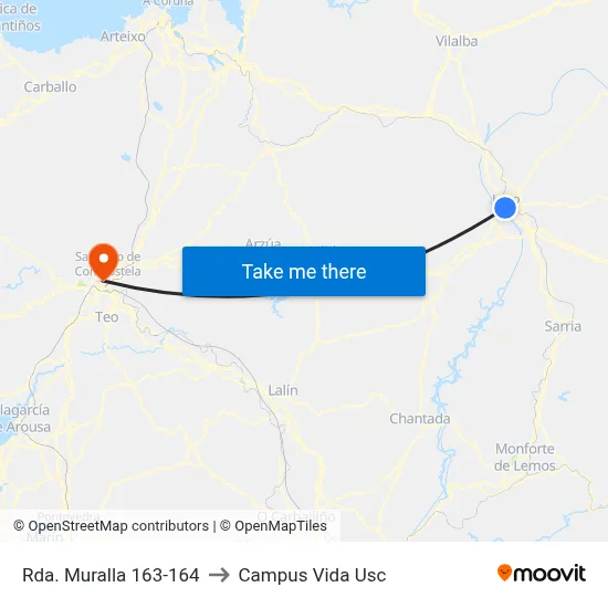 Rda. Muralla 163-164 to Campus Vida Usc map