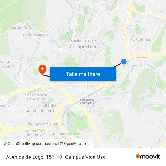 Avenida de Lugo, 151 to Campus Vida Usc map
