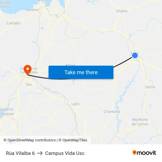 Rúa Vilalba 6 to Campus Vida Usc map