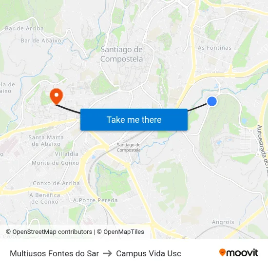 Multiusos Fontes do Sar to Campus Vida Usc map