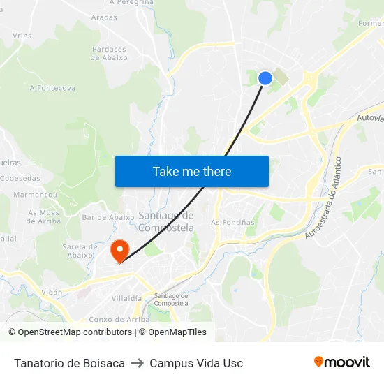 Tanatorio de Boisaca to Campus Vida Usc map