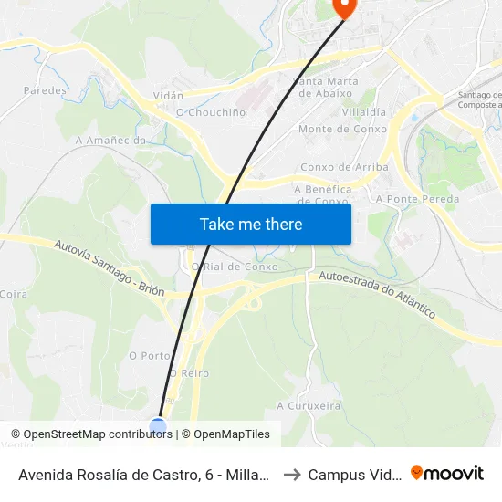 Avenida Rosalía de Castro, 6 - Milladoiro (Ames) to Campus Vida Usc map