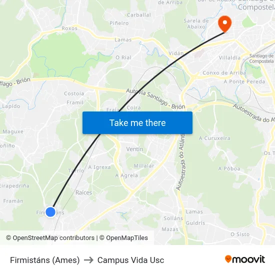 Firmistáns (Ames) to Campus Vida Usc map