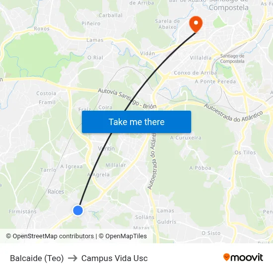 Balcaide (Teo) to Campus Vida Usc map