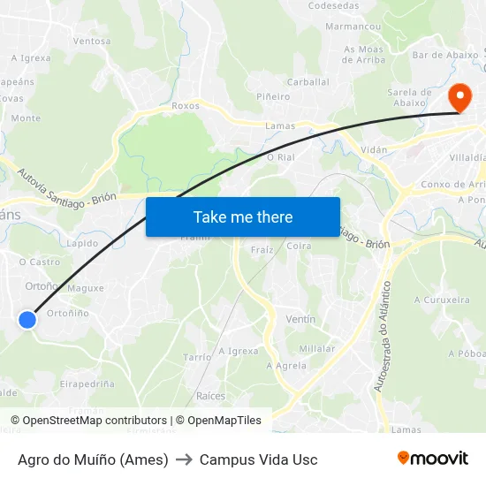Agro do Muíño (Ames) to Campus Vida Usc map