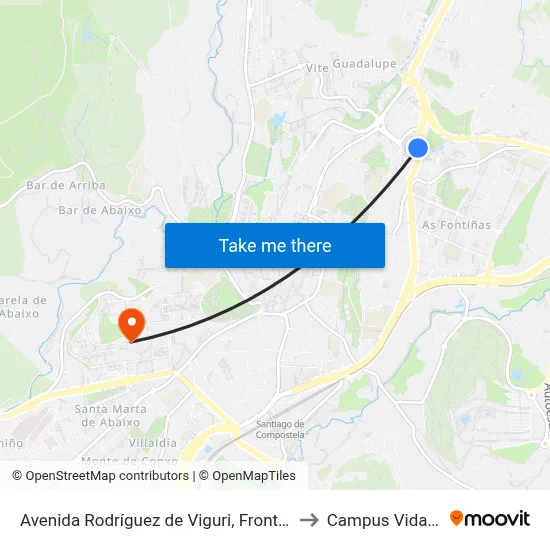 Avenida Rodríguez de Viguri, Fronte Ao 16 to Campus Vida Usc map