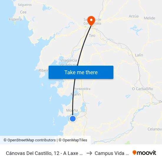 Cánovas Del Castillo, 12 - A Laxe (Vigo) to Campus Vida Usc map