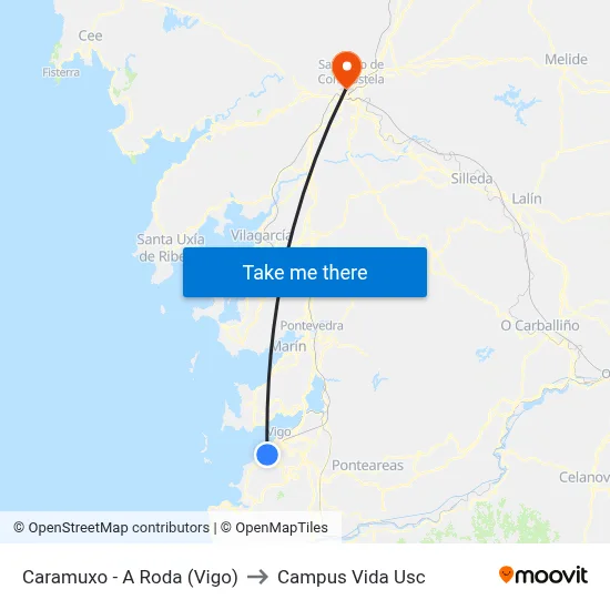 Caramuxo - A Roda (Vigo) to Campus Vida Usc map
