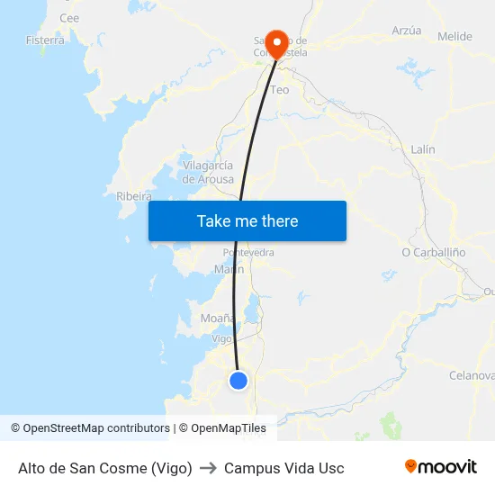 Alto de San Cosme (Vigo) to Campus Vida Usc map