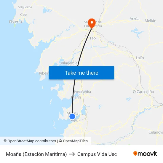 Moaña (Estación Marítima) to Campus Vida Usc map