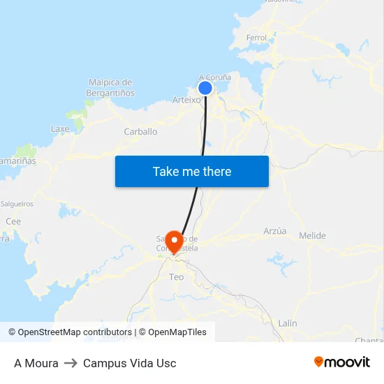 A Moura to Campus Vida Usc map