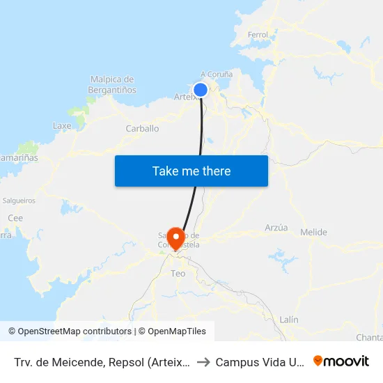 Trv. de Meicende, Repsol (Arteixo) to Campus Vida Usc map