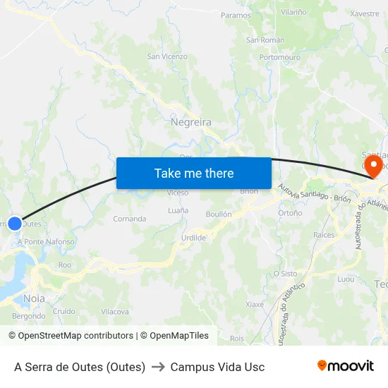 A Serra de Outes (Outes) to Campus Vida Usc map