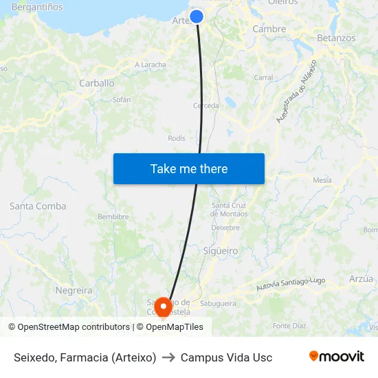 Seixedo, Farmacia (Arteixo) to Campus Vida Usc map