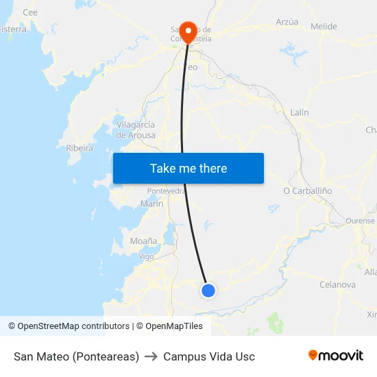 San Mateo (Ponteareas) to Campus Vida Usc map