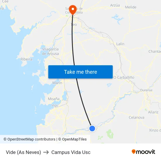 Vide (As Neves) to Campus Vida Usc map