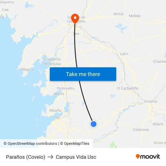 Paraños (Covelo) to Campus Vida Usc map