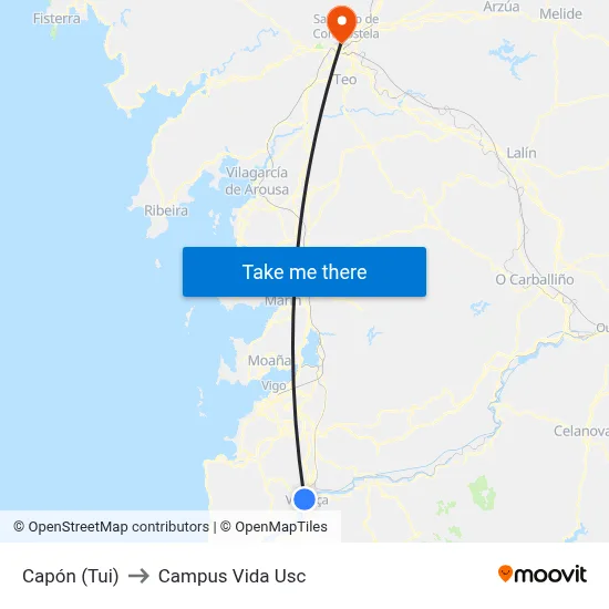 Capón (Tui) to Campus Vida Usc map