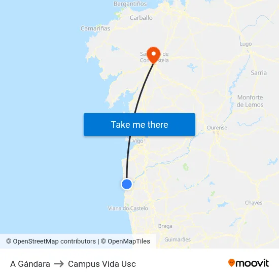 A Gándara to Campus Vida Usc map