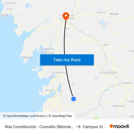 Rúa Constitución - Concello (Mondariz-Balneario) to Campus Vida Usc map