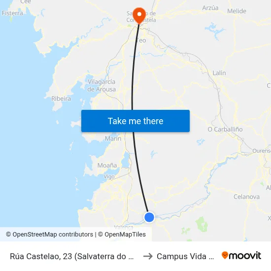 Rúa Castelao, 23 (Salvaterra do Miño) to Campus Vida Usc map