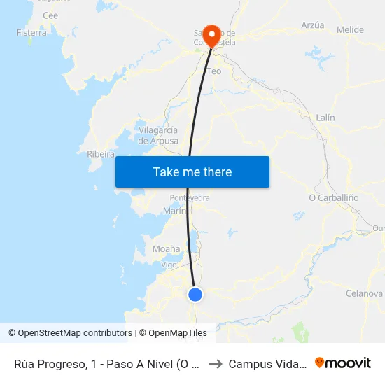 Rúa Progreso, 1 - Paso A Nivel (O Porriño) to Campus Vida Usc map