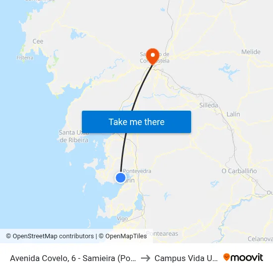 Avenida Covelo, 6 - Samieira (Poio) to Campus Vida Usc map