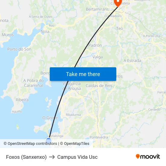 Foxos (Sanxenxo) to Campus Vida Usc map