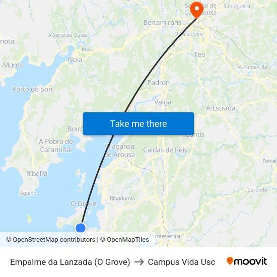 Empalme da Lanzada (O Grove) to Campus Vida Usc map