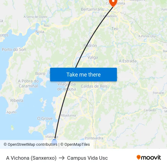 A Vichona (Sanxenxo) to Campus Vida Usc map