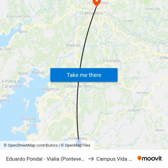 Eduardo Pondal - Vialia (Pontevedra) to Campus Vida Usc map