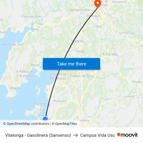 Vilalonga - Gasolinera (Sanxenxo) to Campus Vida Usc map