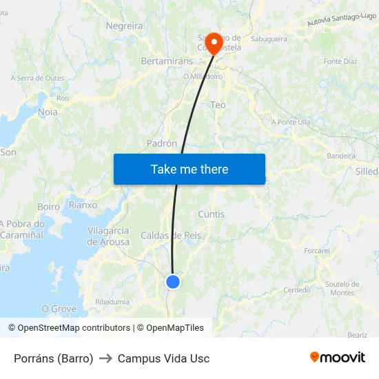 Porráns (Barro) to Campus Vida Usc map