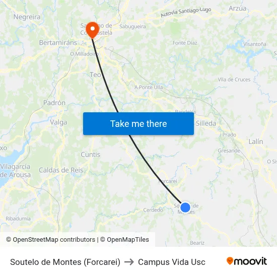 Soutelo de Montes (Forcarei) to Campus Vida Usc map