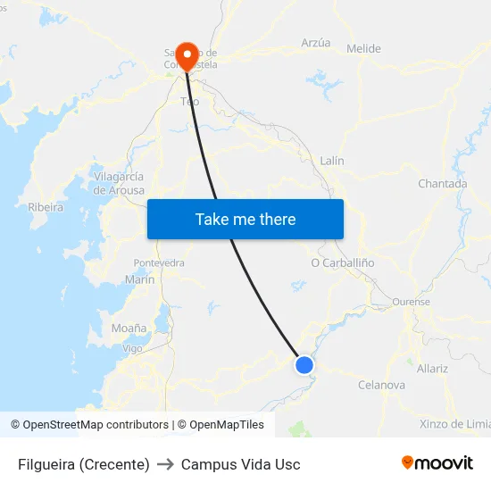 Filgueira (Crecente) to Campus Vida Usc map