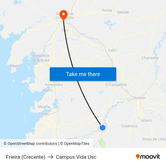 Frieira (Crecente) to Campus Vida Usc map