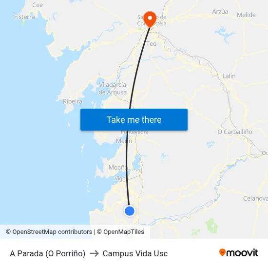 A Parada (O Porriño) to Campus Vida Usc map