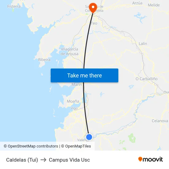 Caldelas (Tui) to Campus Vida Usc map