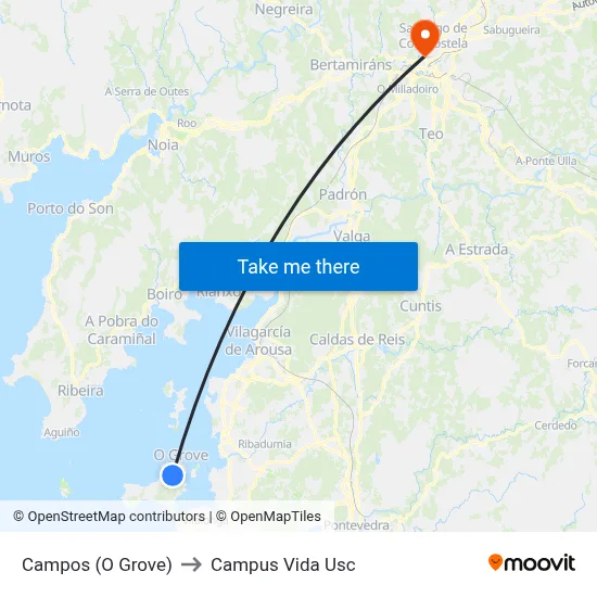 Campos (O Grove) to Campus Vida Usc map