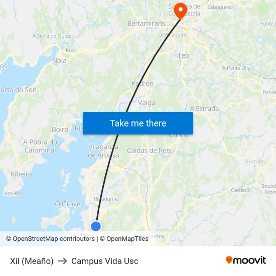 Xil (Meaño) to Campus Vida Usc map