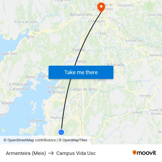 Armenteira (Meis) to Campus Vida Usc map
