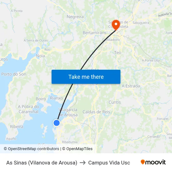 As Sinas (Vilanova de Arousa) to Campus Vida Usc map