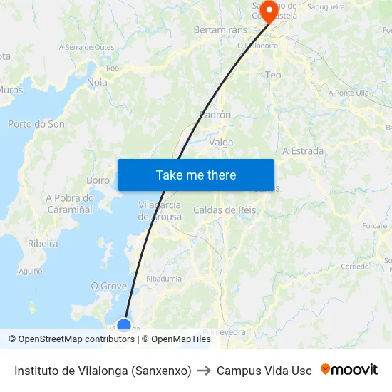 Instituto de Vilalonga (Sanxenxo) to Campus Vida Usc map