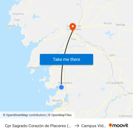 Cpr Sagrado Corazón de Placeres (Pontevedra) to Campus Vida Usc map